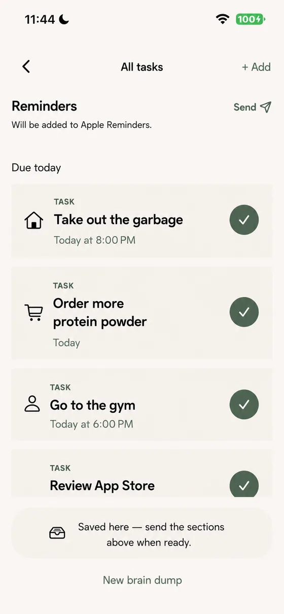 Offload confirmation screen after sending tasks to Reminders
